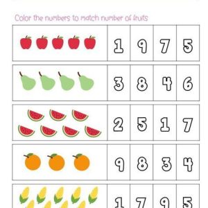 ใบงานจับคู่จำนวนผลไม้กับตัวเลข